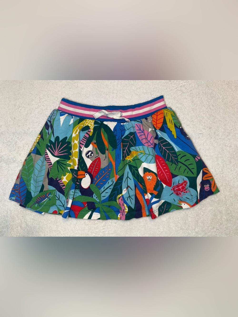 Mini Boden Girls Jersey Skort in "Jungle Explorers" wildlife print, sz 5/6